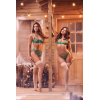 Ensemble 3 pièces vert aurore avec soutien-gorge brodé, porte-jarretelles et string - Mapalé