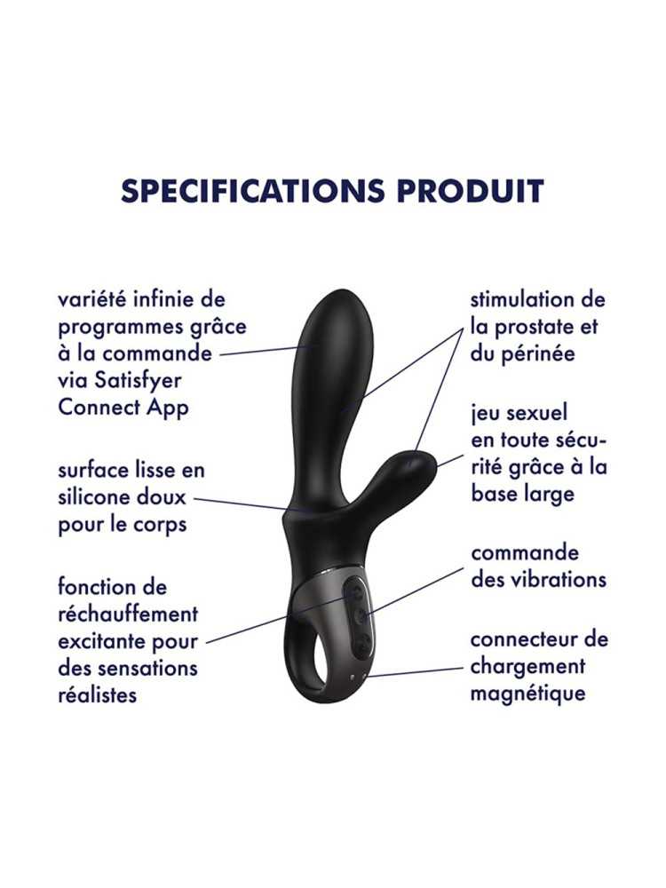 Vibromasseur rabbit noir USB, chauffant et connecté Heat Climax  Satisfyer - CC597791
