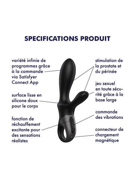 Vibromasseur rabbit noir USB, chauffant et connecté Heat Climax  Satisfyer - CC597791