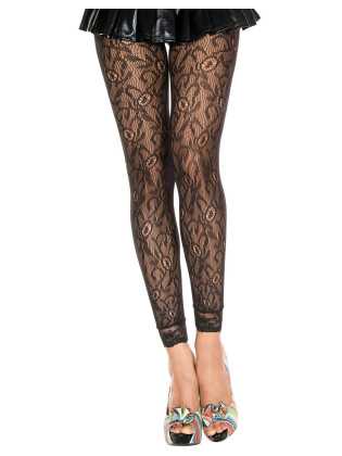 Legging fin noir résille et dentelle motif floral - MH35029BLK