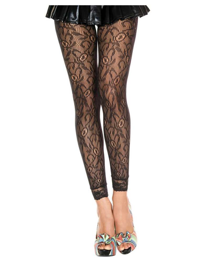 Legging fin noir résille et dentelle motif floral - MH35029BLK