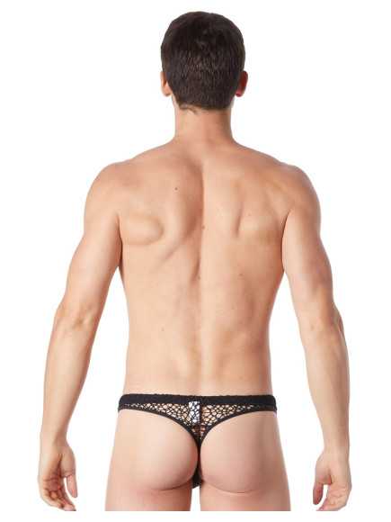String noir sexy filet irrégulier fétichiste - LM810-57BLK