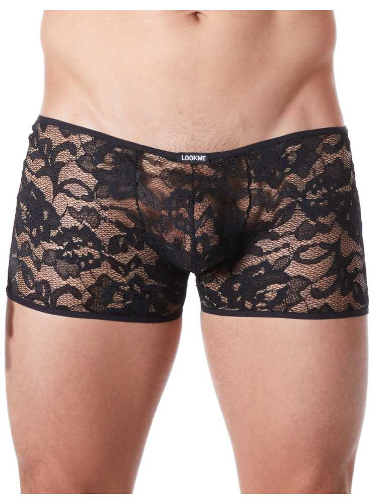 Boxer noir en fine dentelle avec légère transparence - LM706-67BLK