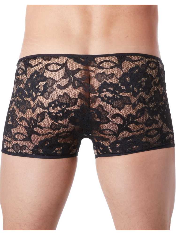 Boxer noir en fine dentelle avec légère transparence - LM706-67BLK