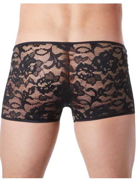 Boxer noir en fine dentelle avec légère transparence - LM706-67BLK