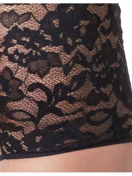 Boxer noir en fine dentelle avec légère transparence - LM706-67BLK