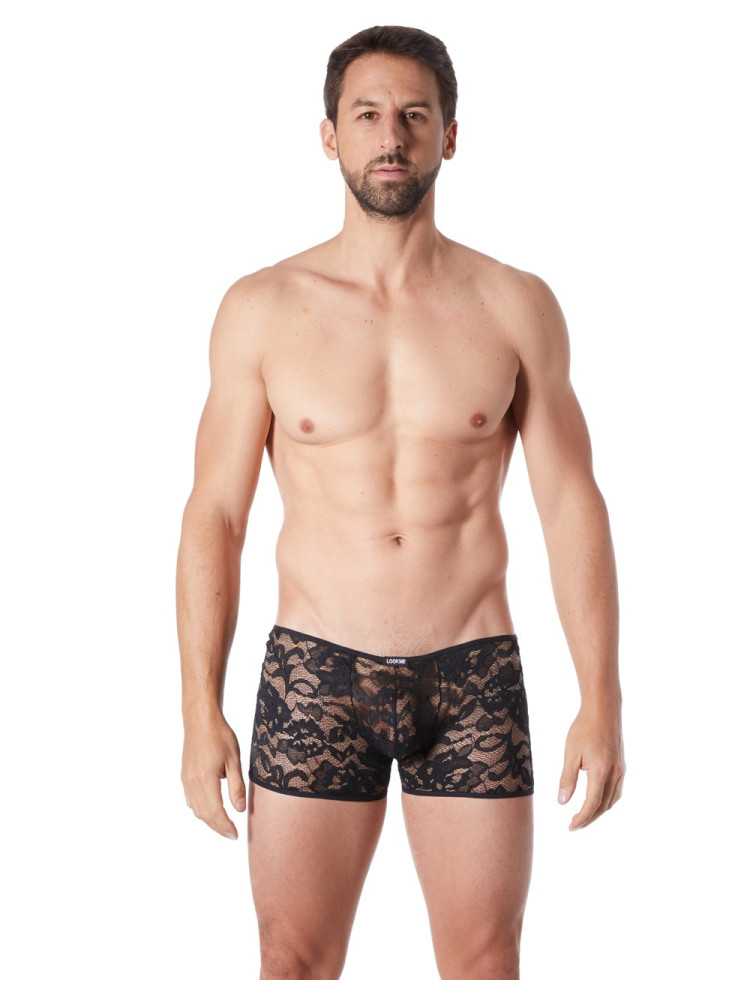 Boxer noir en fine dentelle avec légère transparence - LM706-67BLK
