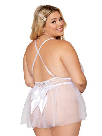 Body grande taille dentelle blanc avec tulle amovible - DG12918XWHT