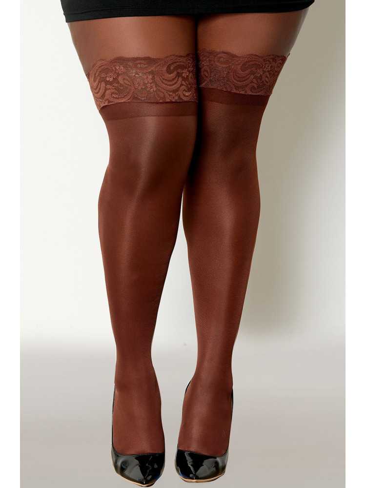 Bas nylon autofixant couleur café grande taille - DG0005XESP