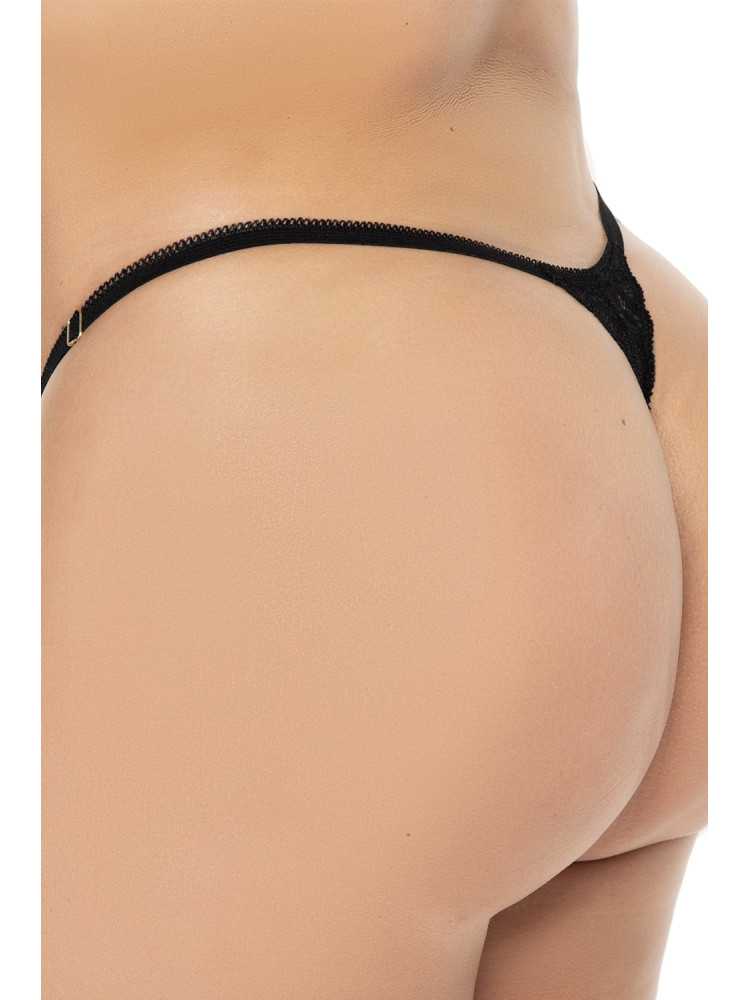 Nuisette noire grande taille motif fleuri et string assorti - MAL7438XBLF