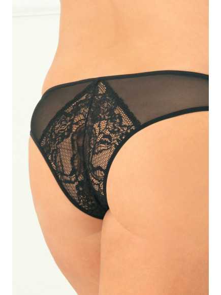 Tanga ouvert noir grande taille avec pièces dentelle sur les fesses - REN1141X-BLK