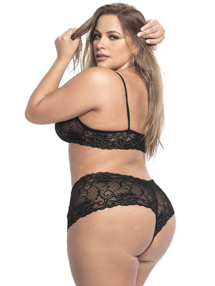 Ensemble lingerie noir, grande taille, avec top bustier et shorty dentelle  - MAL206XBLK