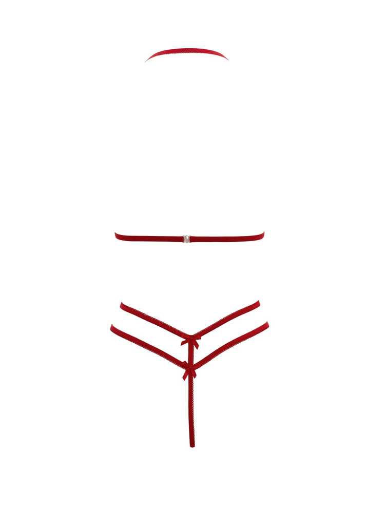 Soutien-gorge en dentelle rouge avec bonnets détachables et string - R221125430