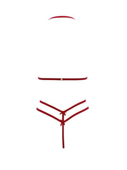 Soutien-gorge en dentelle rouge avec bonnets détachables et string - R221125430