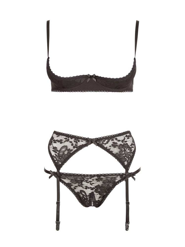 Ensemble sexy trois pièces en dentelle noire - R2210185
