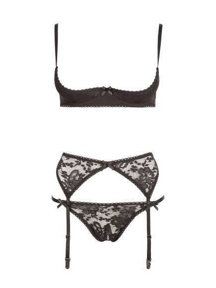 Ensemble sexy trois pièces en dentelle noire - R2210185
