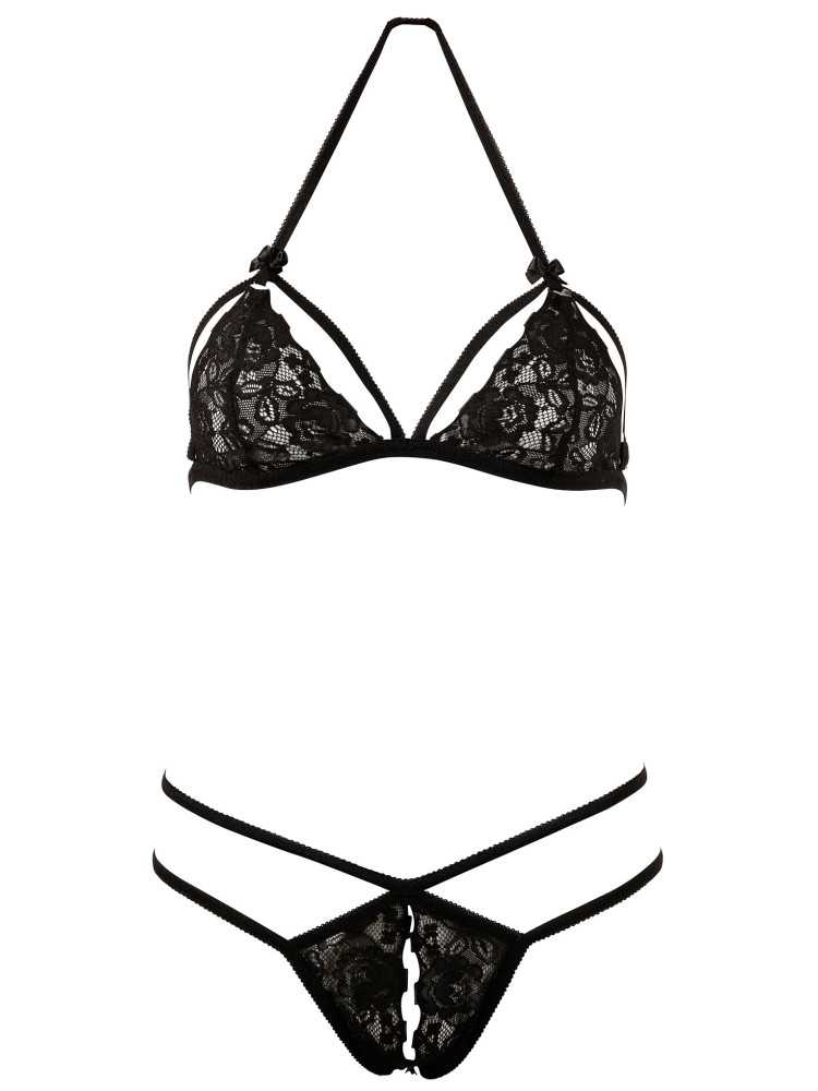 Soutien-gorge en dentelle noire avec bonnets détachables et string - R221125410
