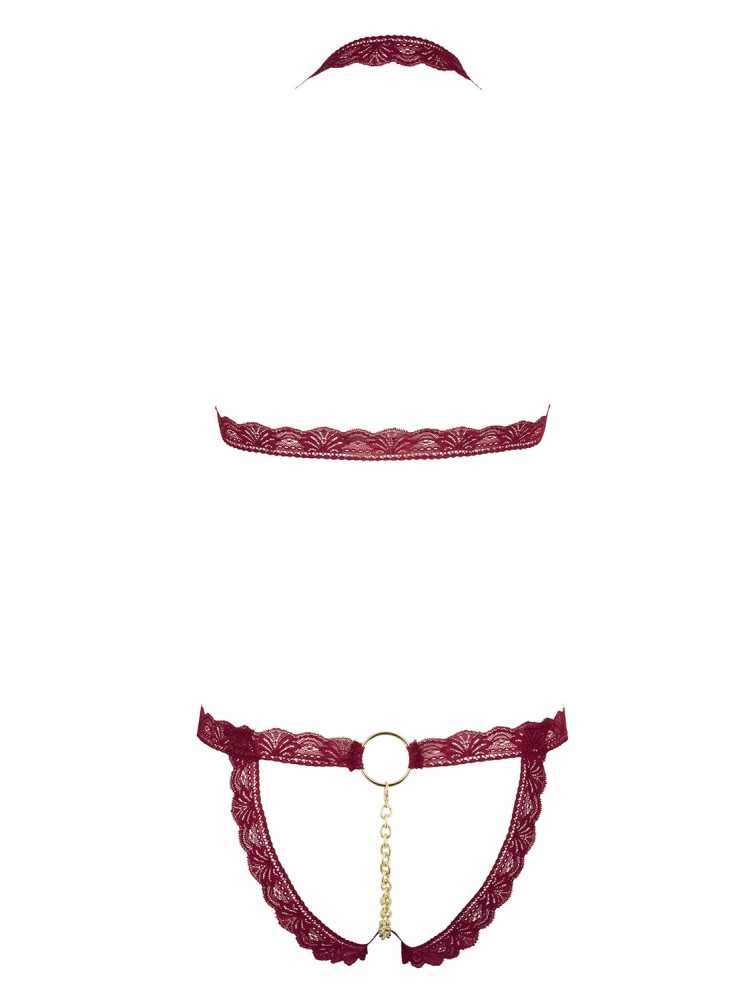 Soutien-gorge ouvert et string rouge à larges bandes sexy - R2213010