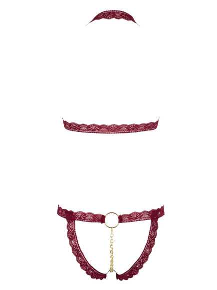 Soutien-gorge ouvert et string rouge à larges bandes sexy - R2213010