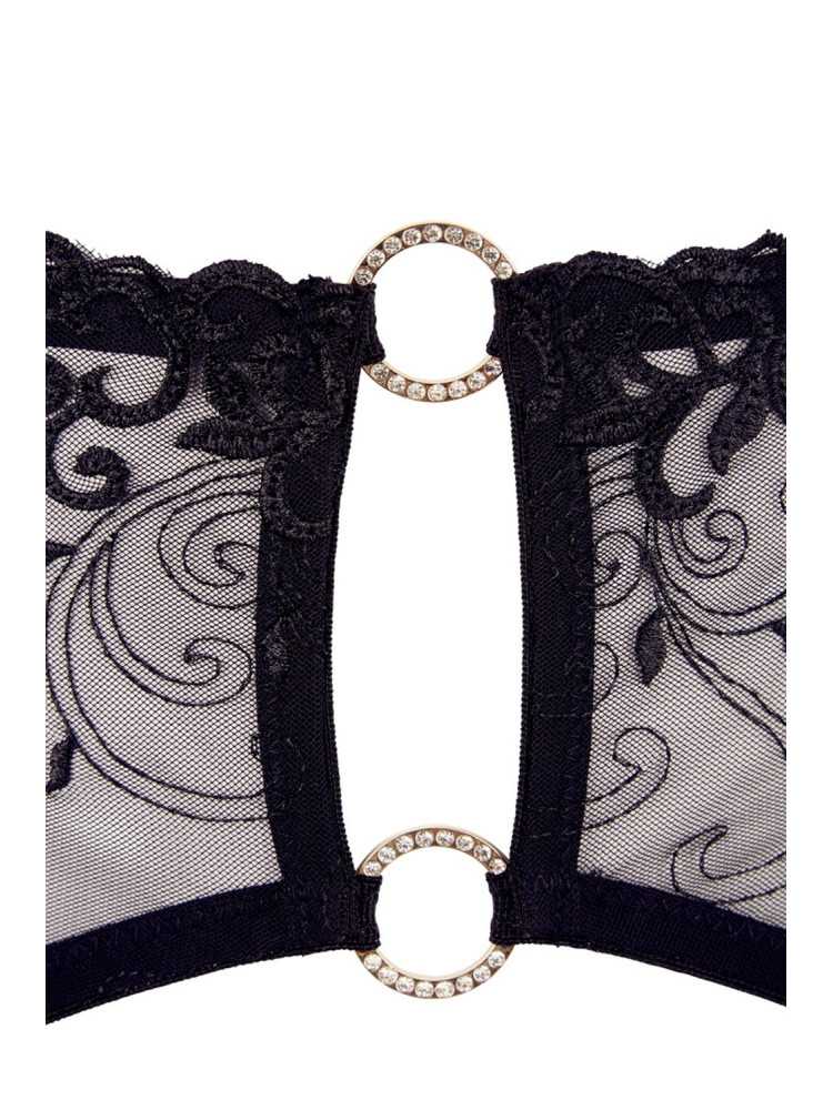 Soutien-gorge dentelle, porte-jarretelles et string ouvert noir - R2213052