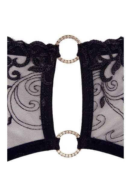 Soutien-gorge dentelle, porte-jarretelles et string ouvert noir - R2213052