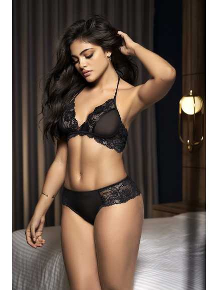2 en 1, nuisette ou ensemble avec shorty dentelle - MAL7434BLK