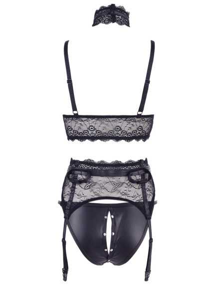 Ensemble soutien-gorge, porte jarretelles et culotte noir sexy - OR2213346BLK
