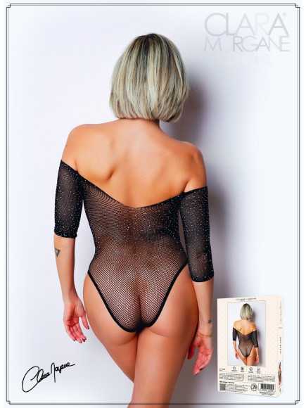 Body noir avec manches 3/4 - Le Numéro 2 - Collection Strass - CM98003