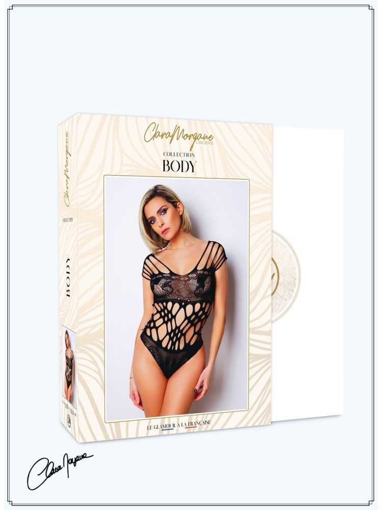 Body noire en résille et lanières - Le Numéro 1 - Collection Body - CM98001