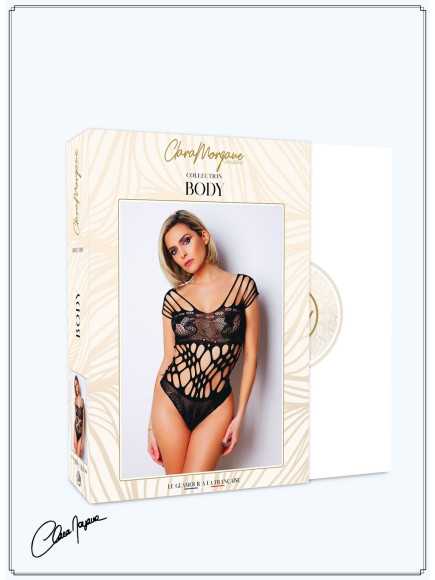 Body noire en résille et lanières - Le Numéro 1 - Collection Body - CM98001
