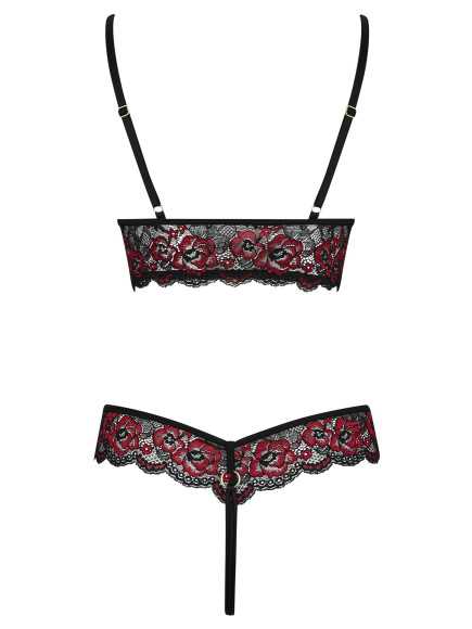 Body string en dentelle florale bicolore et résille - R2642859