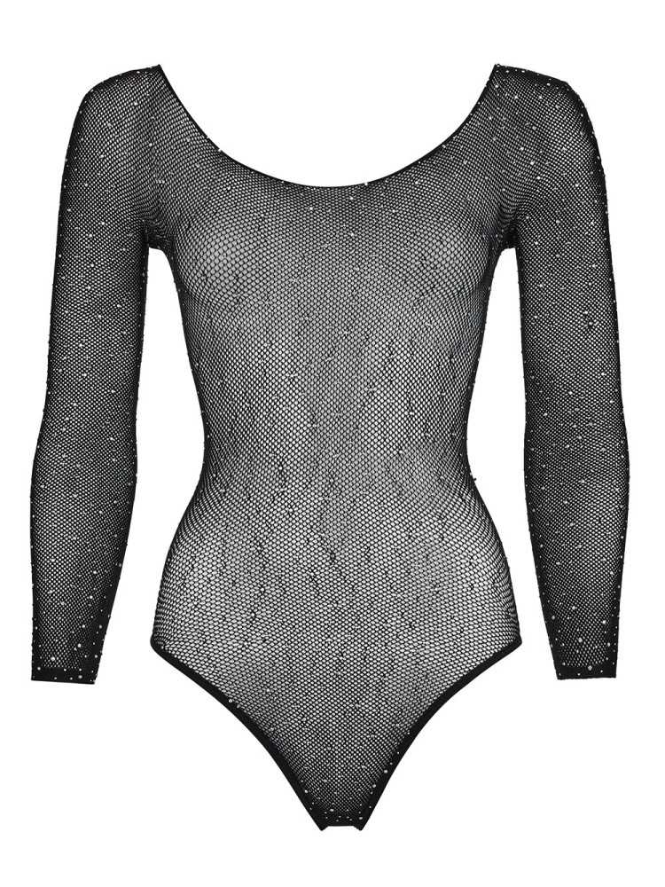 Body string à manches longues en résille avec strass - R26427351101