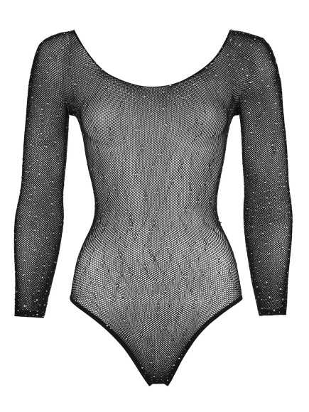 Body string à manches longues en résille avec strass - R26427351101