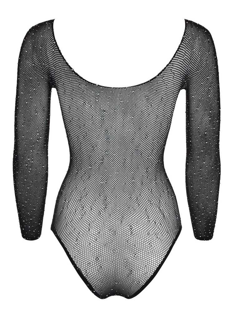 Body string à manches longues en résille avec strass - R26427351101
