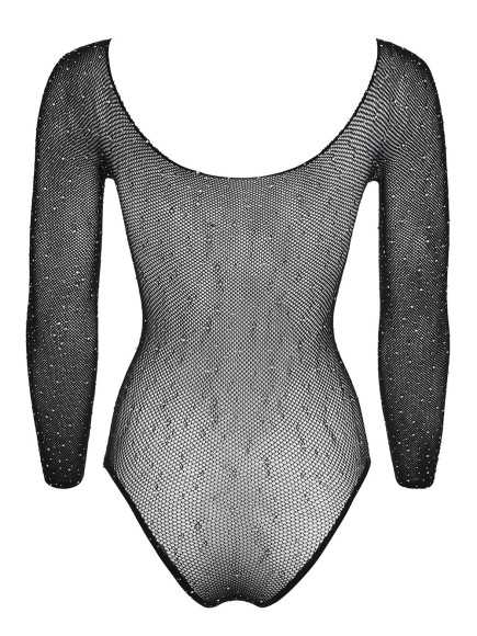 Body string à manches longues en résille avec strass - R26427351101