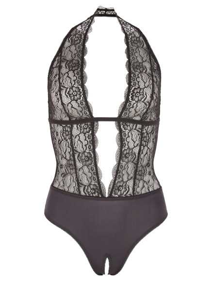 Body en dentelle noire, ouvert à l'entrejambe - R2641399
