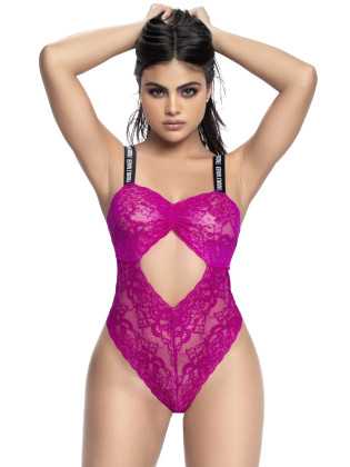 Body string en dentelle florale rose et bretelles larges élastiques  - MAL8693HPK