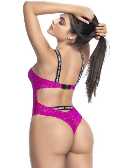 Body string en dentelle florale rose et bretelles larges élastiques  - MAL8693HPK