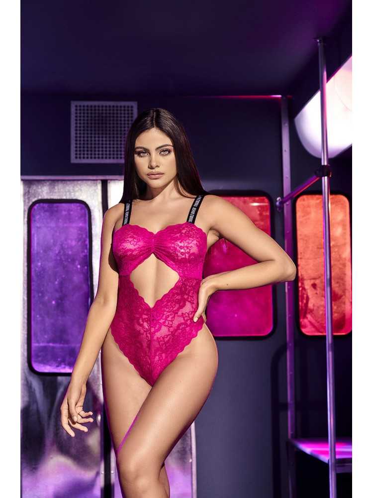 Body string en dentelle florale rose et bretelles larges élastiques  - MAL8693HPK