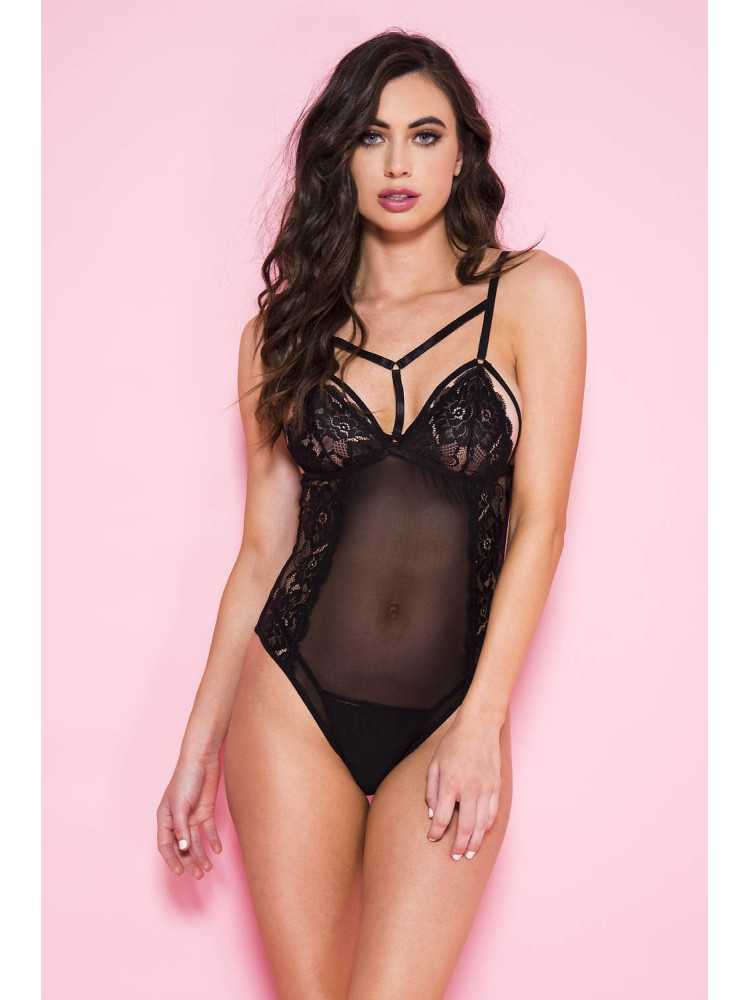 Body noir transparent avec dentelle - ML80077BLK