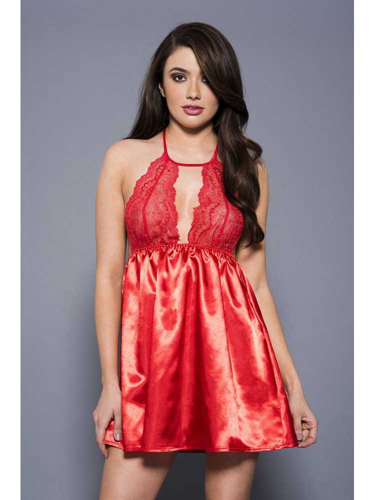 Nuisette charmeuse  satin et dentelle bordeaux - ML60093RED