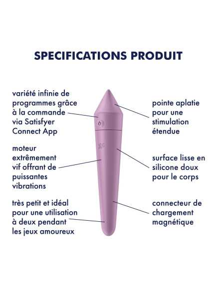 Vibromasseur connecté lilas USB Ultra Power Bullet 8 Satisfyer - CC597745