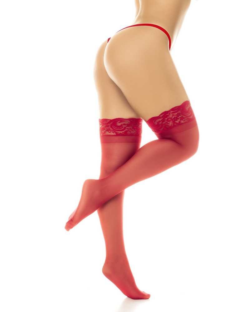 Bas en nylon sexy rouge autofixant  - MAL1108RD