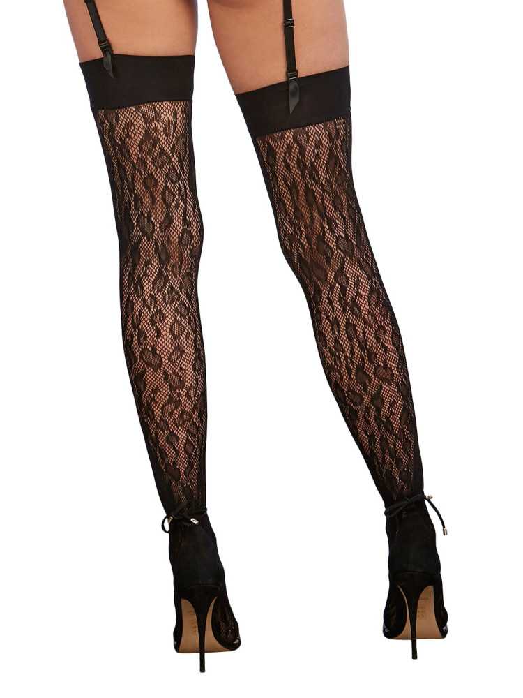 Bas noir en résille avec motif léopard. - DG0347BLK