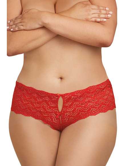 Shorty rouge grande taille de dentelle ouvert et ajouré sur les fesses forme coeur - DG1442XRED