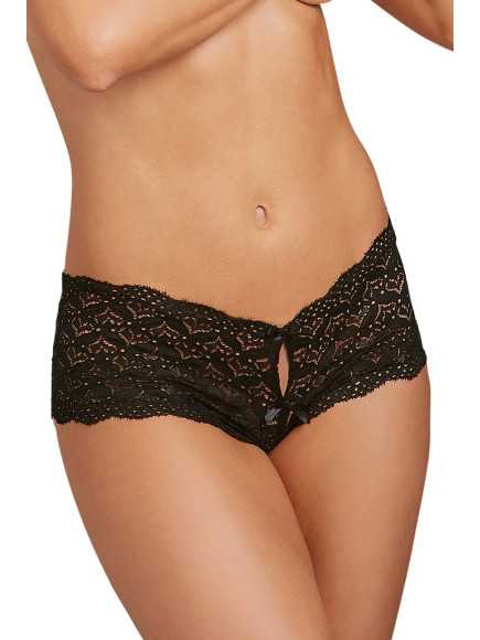 Shorty noir de dentelle ouvert et ajouré sur les fesses forme coeur - DG1442BLK