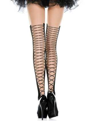Collant fantaisie chair effet cuissardes lacées noires - MH7308NBK