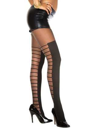 Collant fantaisie noir effet cuissardes à lacets - MH7301BLK