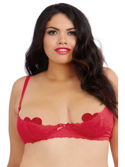 Soutien-gorge rouge grande taille demi-bonnets seins nus avec armatures - DG9386XRED