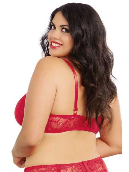Soutien-gorge rouge grande taille demi-bonnets seins nus avec armatures - DG9386XRED